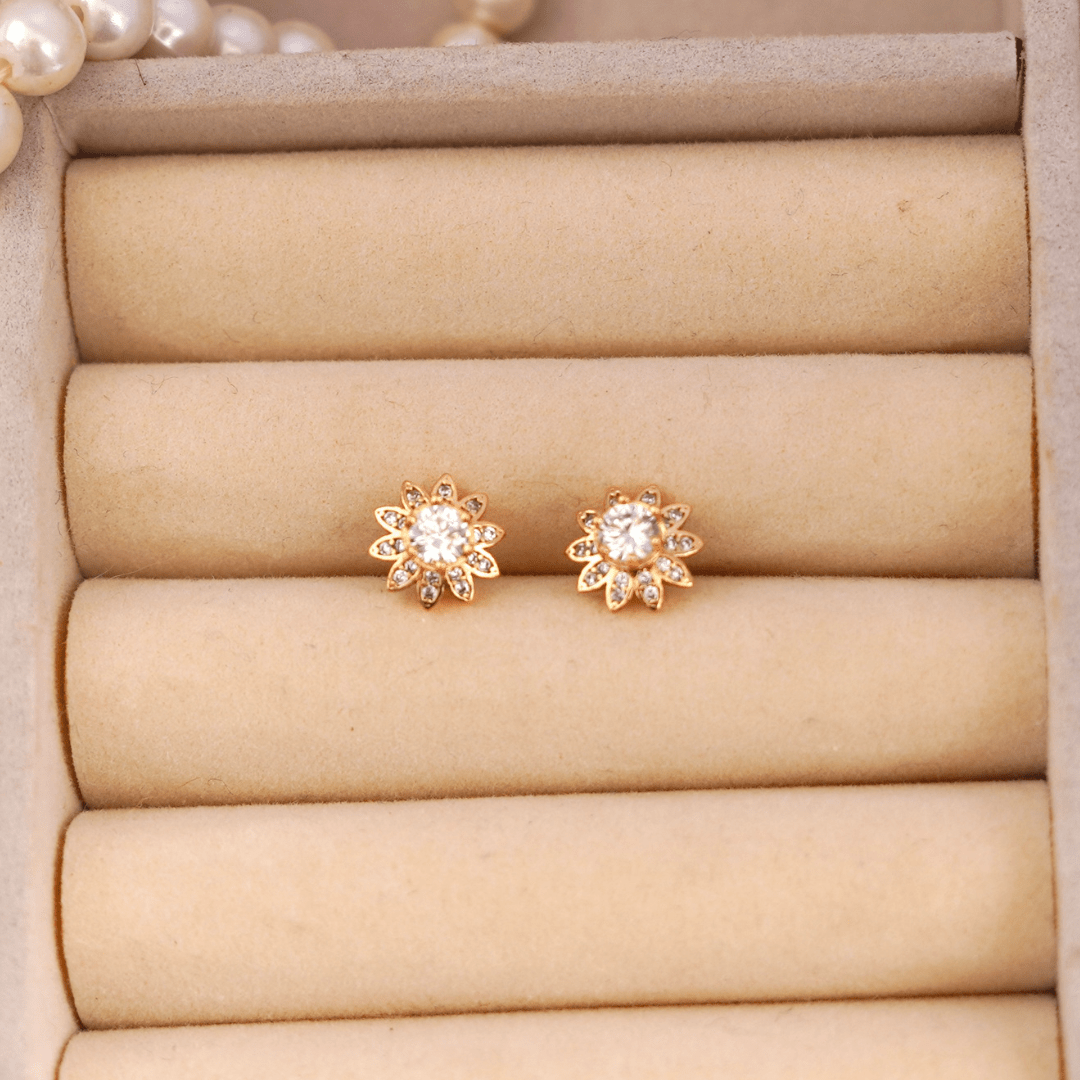 Rose Gold Sunburst Crystal Stud Earrings - Putstyle
