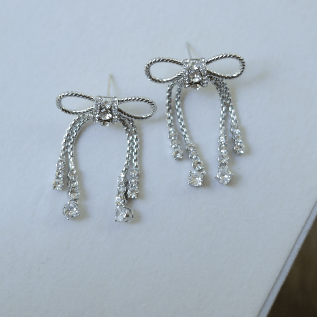 The Diamanté Bow Tassel Earrings - Putstyle
