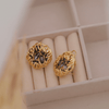 Vintage Gold Woven Nest Stud Earrings with Smokey Grey Marquise Crystals - Putstyle